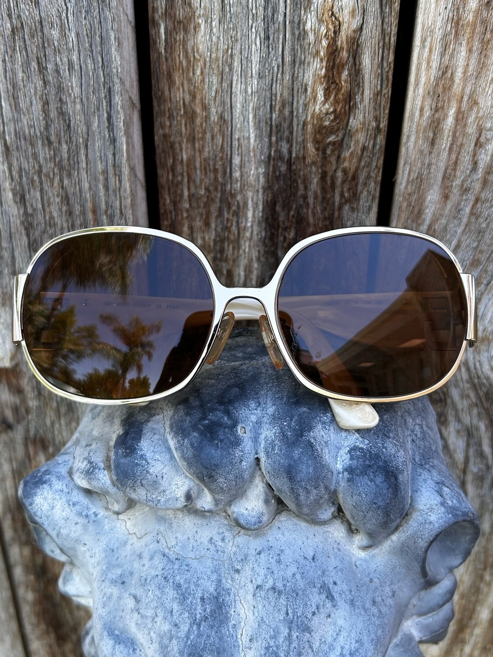 Fendi Vintage Sunglasses Brown Cream Tortoise Shell Gold Frame - Picture 8 of 16